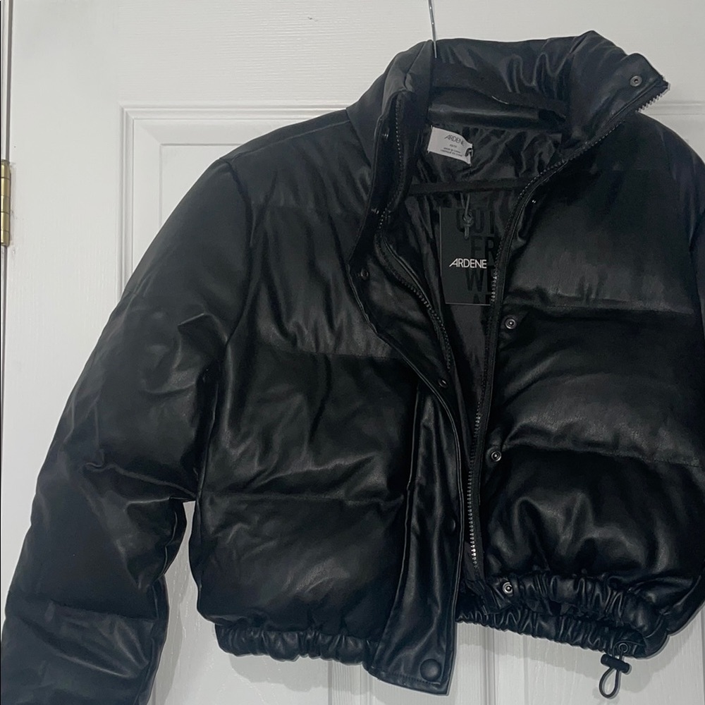 Ardene Leather Black Cropped Puffer Jacket